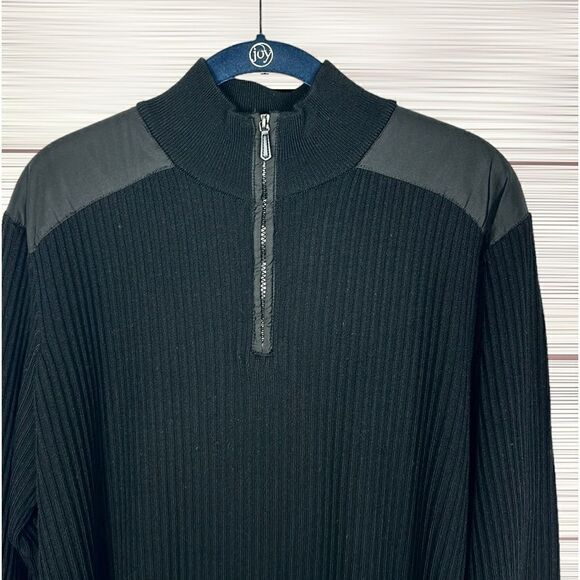 Bugatchi Uomo Black Rib Knit Quarter Zip Sweater Wool Blend Mock Neck L - Picture 3 of 13